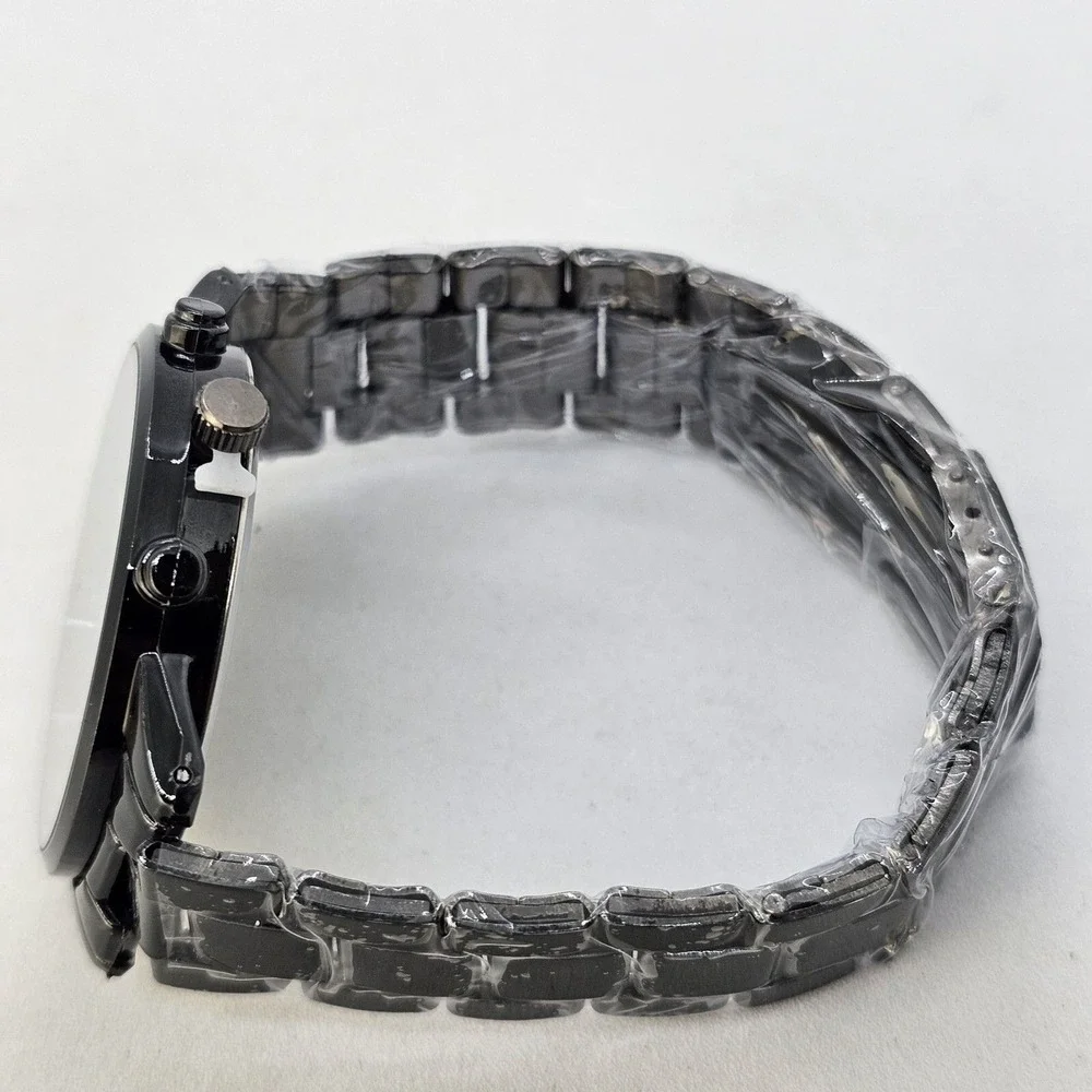 Men's 2 PC Watch Bracelet Set 42MM Black Dial Date Indicator Black‎ Bracelet